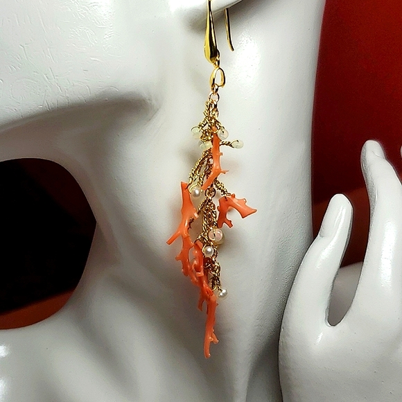 Coral earrings and opals are tears of Mermaids 18k over 925 no515 - Picture 7 of 8